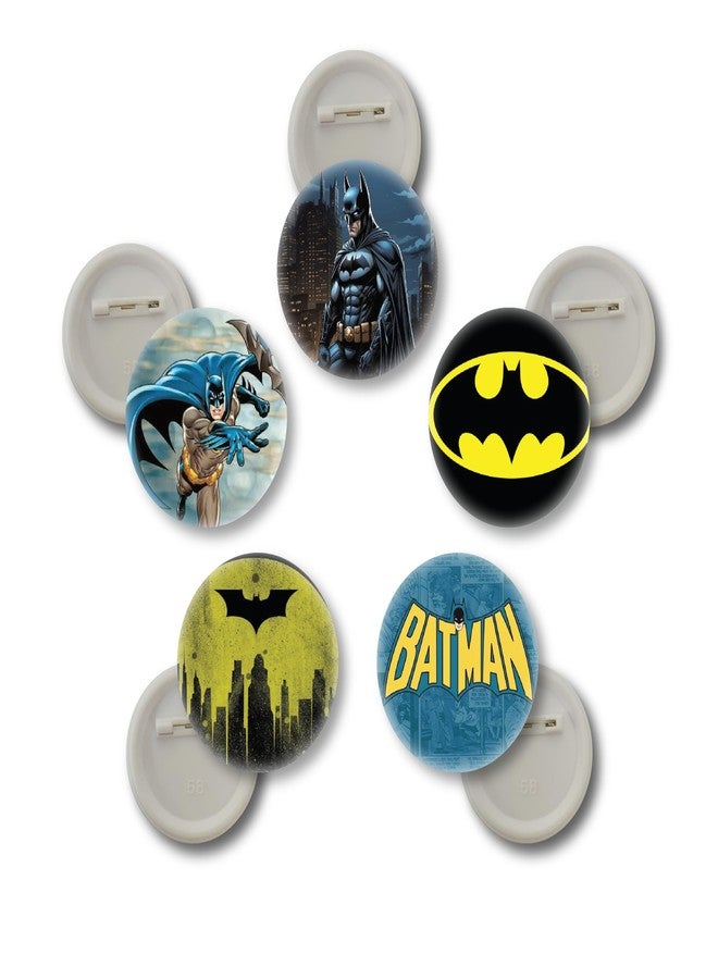 D2C Batman Theme Button Badges, 58mm, Pack of 5, Gloss Finish Pin-Back Collectible Pin-Back Badge for Bags Jackets T-Shirts Decoration (Design 2) - Image 1